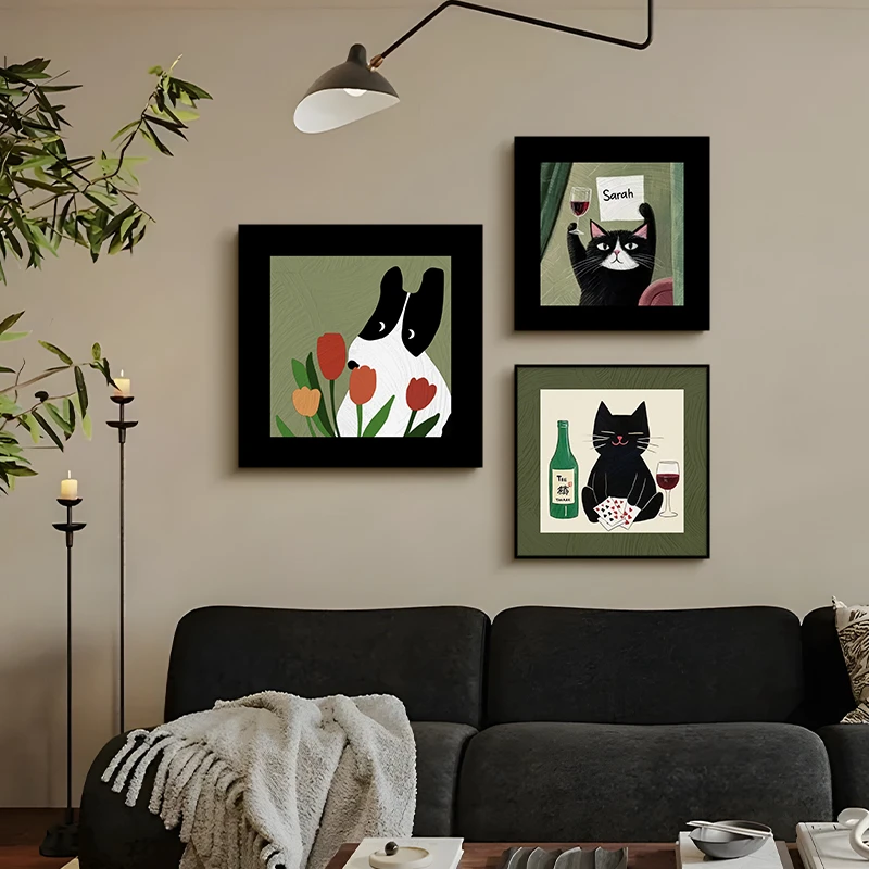 【盈浩】卡通多巴胺玄关装饰画客厅卧室餐厅小猫小狗家里摆件