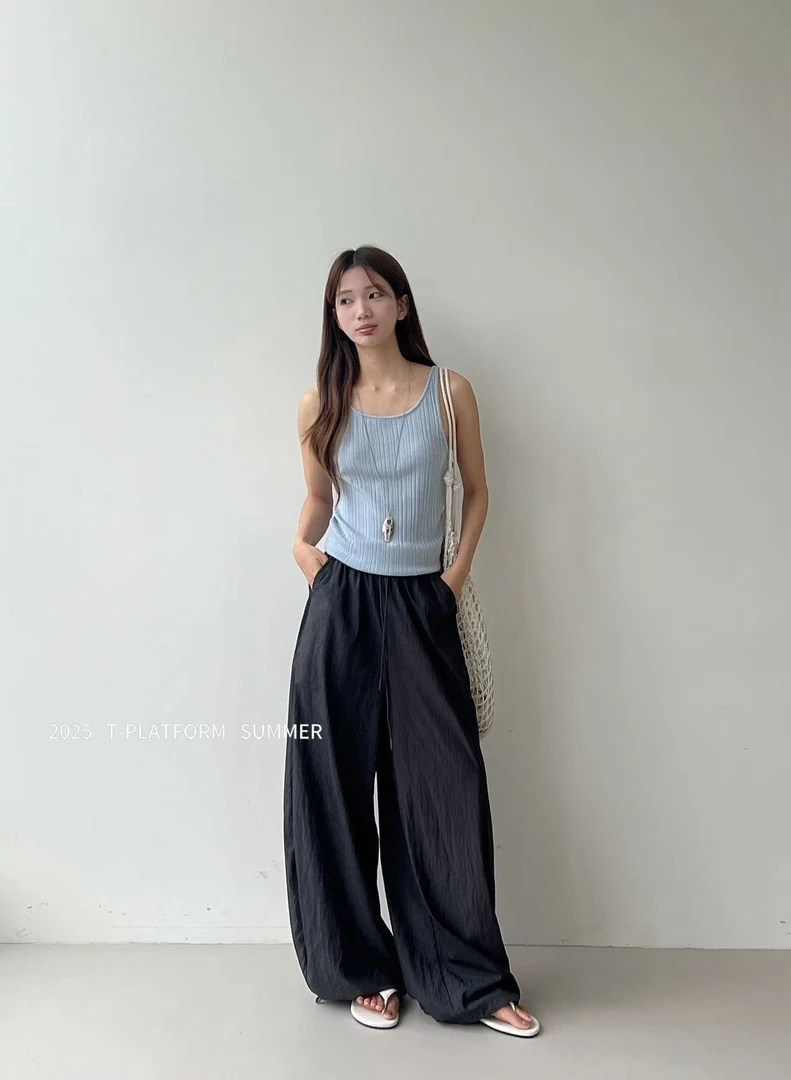 十三行T台-夏季福秒花边松紧腰宽松休闲裤#15680