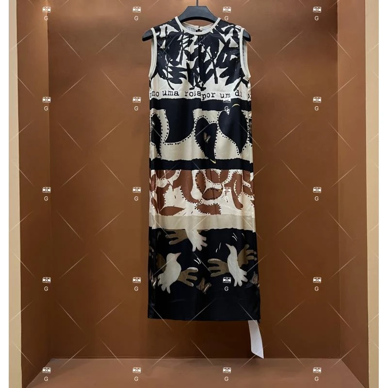 【李娜】新款复古时尚百搭印花无袖连衣裙 H-296