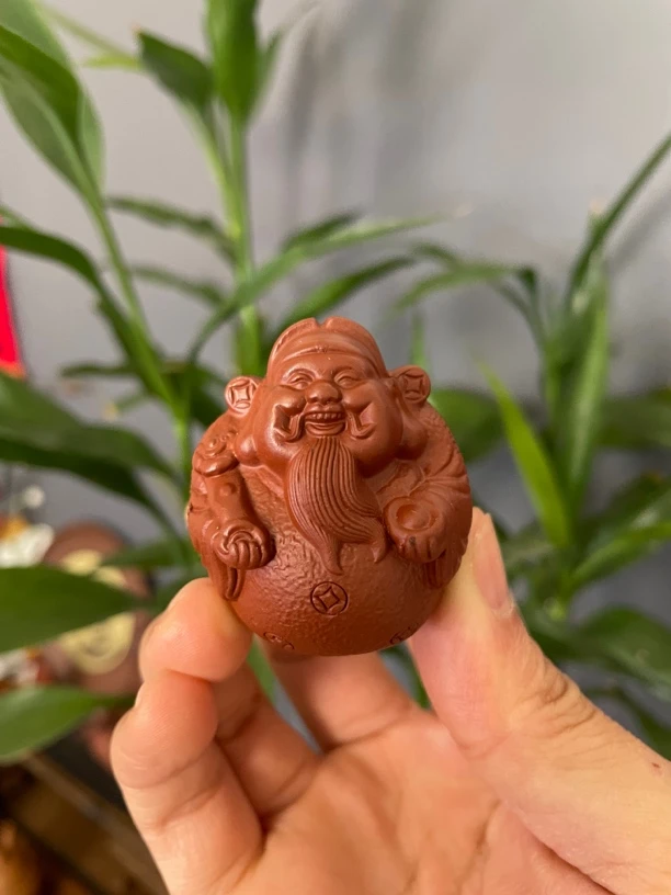 原矿朱泥手工财神茶宠实心紫砂茶周边