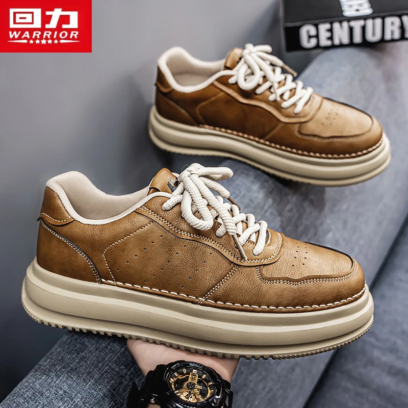 回力男鞋春季新款潮牌厚底增高休闲低帮板鞋子男士英伦风工装皮鞋