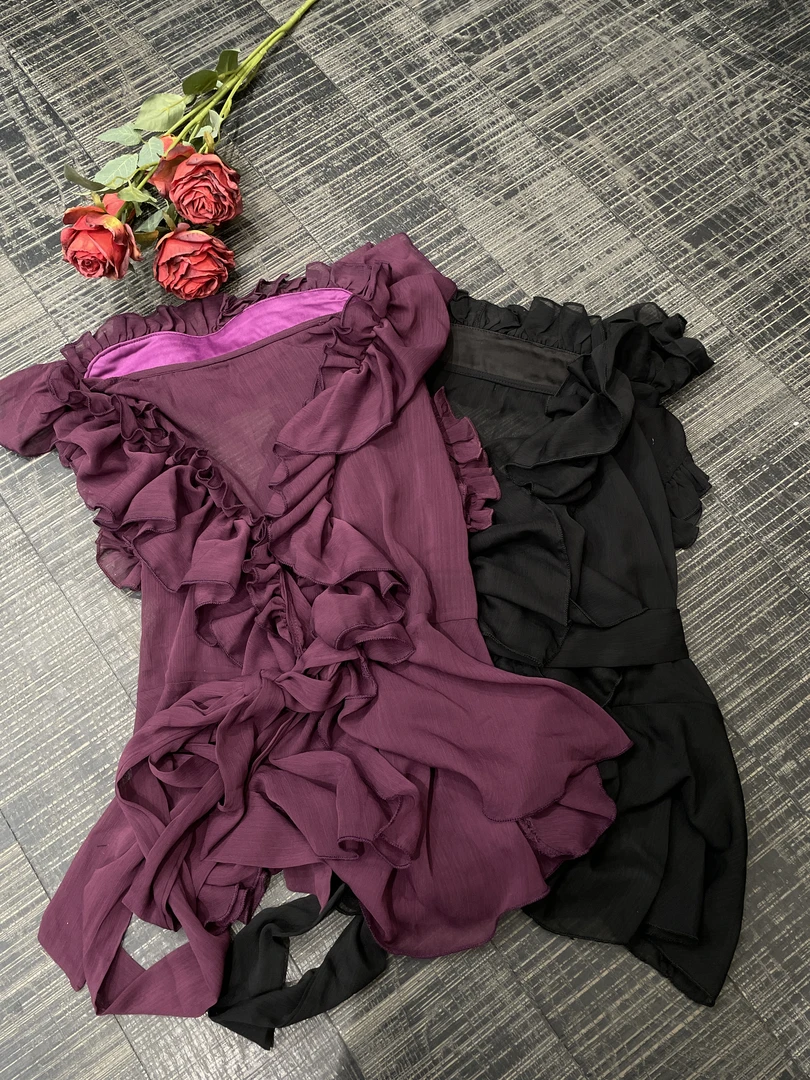 大气元（上衣）紫定能火设计感荷叶边上衣