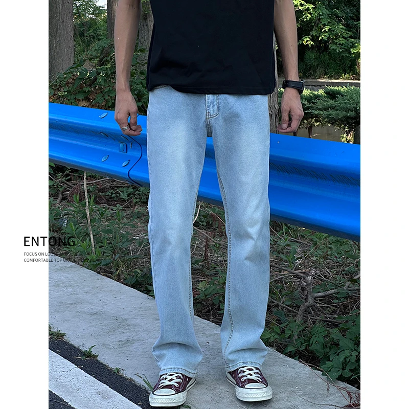 Entong美式街头vibe裤子微宽松显瘦水洗牛仔裤男生修身直筒长裤子
