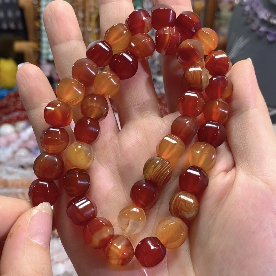 未镶嵌玛瑙/玉髓珠宝半成品红玛瑙瓜珠一条卡11mm