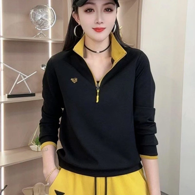 春季新品时尚百搭修身显瘦设计感半拉链显瘦女士长袖上衣