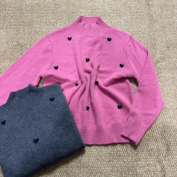 RM-立体爱心加厚羊毛衫百搭显瘦半高领保暖长袖7006