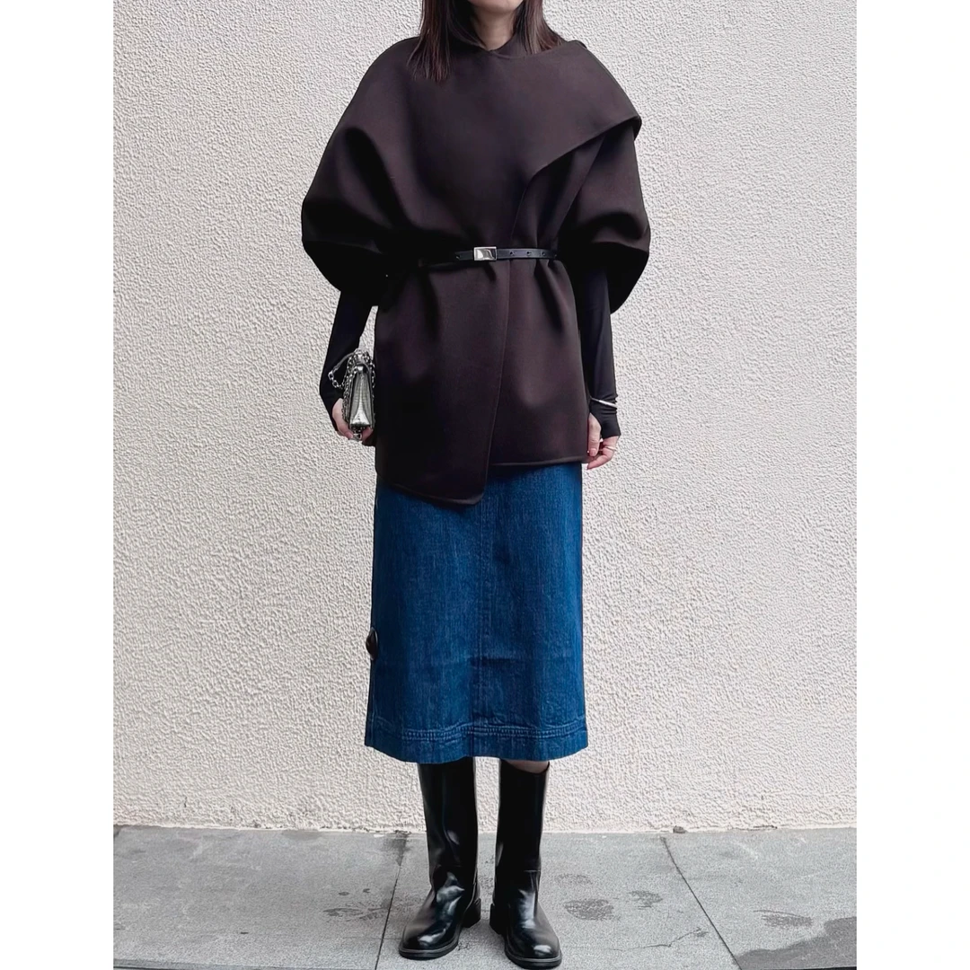 秋季新款不规则斗篷式羊毛披肩外套