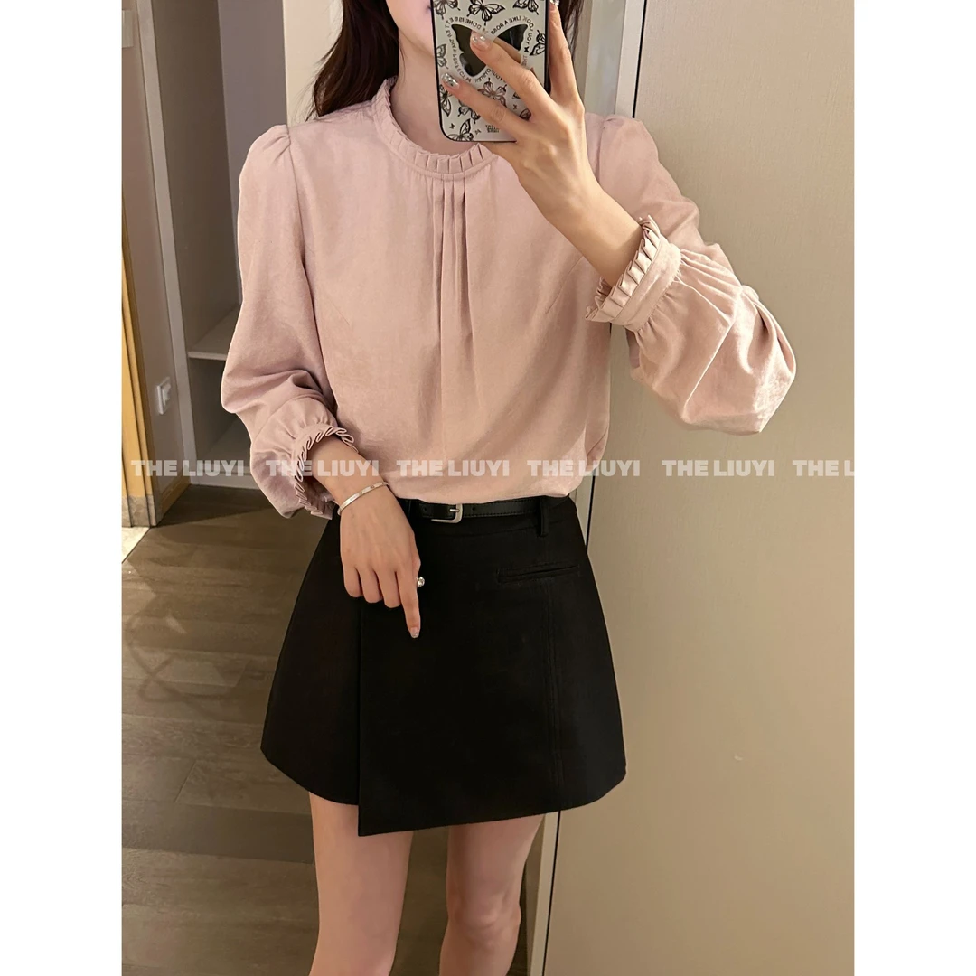 【LIUYI】甜梨小衫～春夏温柔风甜美木耳边衬衫上衣53083