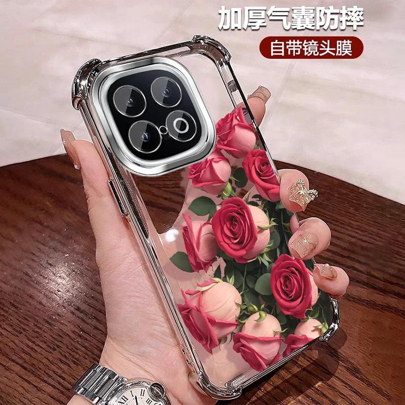 带镜头膜适用iqooz10turbo+手机壳轻奢玫瑰花四角防摔软壳创意ins
