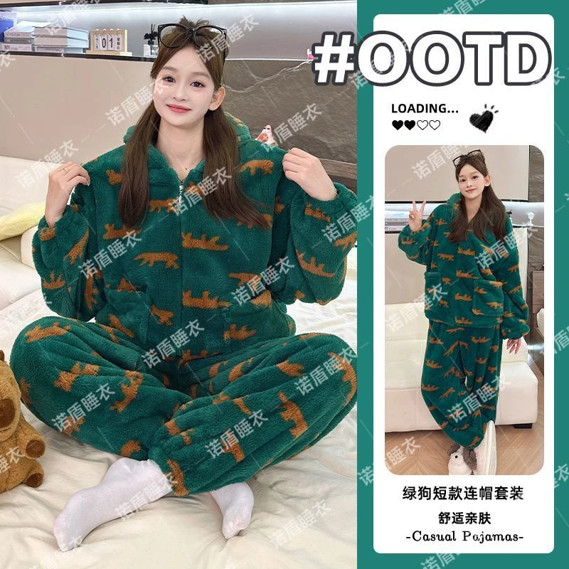 加绒加厚保暖套装爆款珊瑚绒睡衣2025冬季甜酷学院风家居服套装
