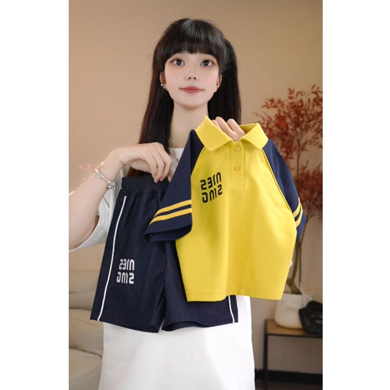 夏季2025儿童洋气polo领宽松套装宝宝运动休闲韩版时尚炸街两件套
