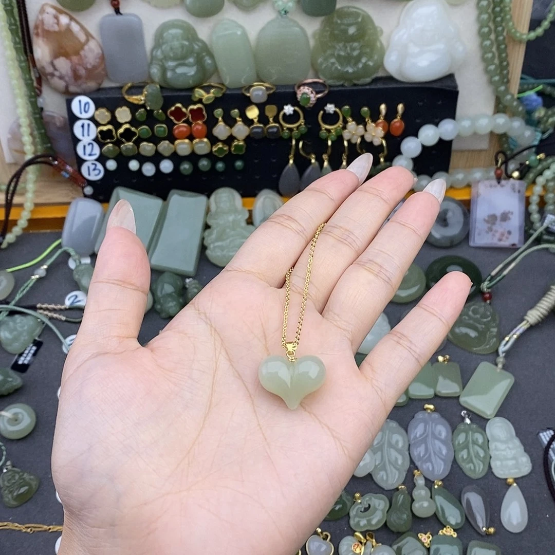 和田玉银S925镶嵌吊坠(不含链)