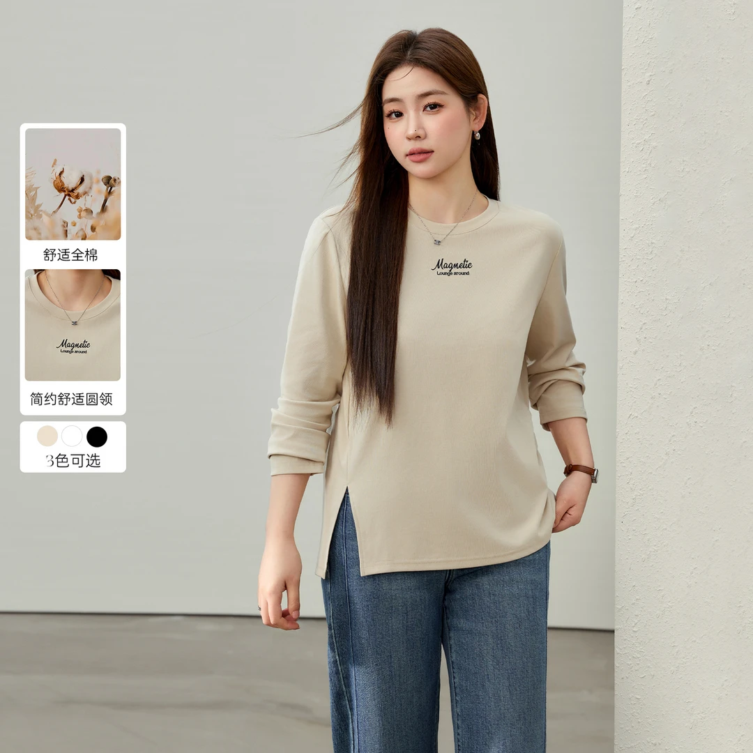 【简约气质设计感个性潮流时髦百搭T恤】纤莉秀W胖mm大码女装QJ5296