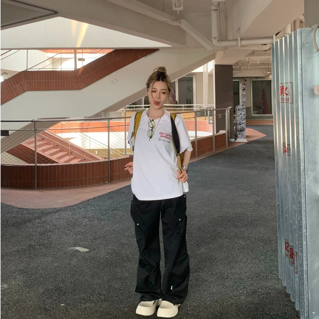 8FF/25SS 弯刀蝙蝠袖拼缝摇滚老鼠印花美式街头短袖T恤男夏季潮