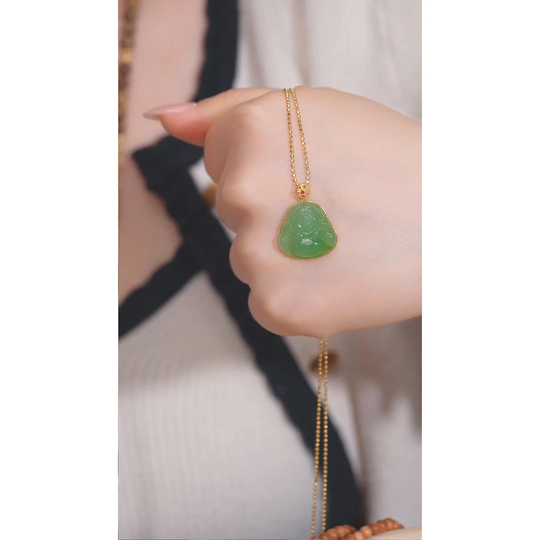 和田玉吊坠不含链18K金镶嵌@@L9946