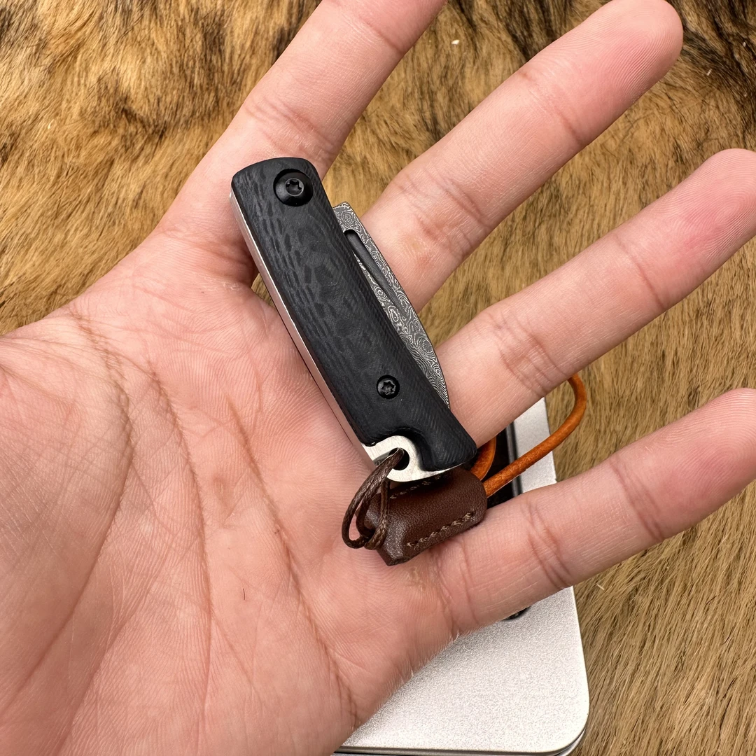 【黑刃】多功能干碳柄乌兹锻造大马士革手工户外刀