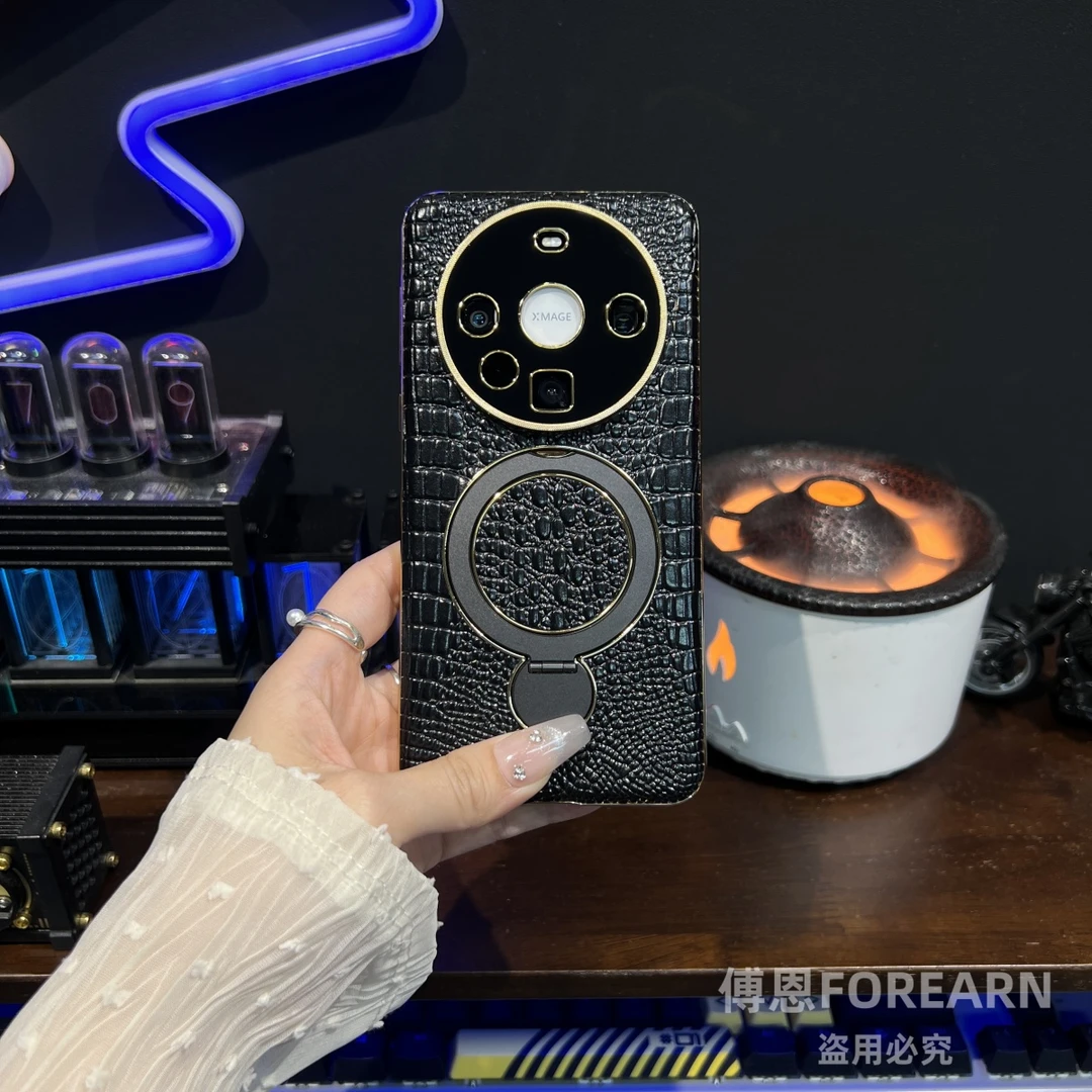 适用于华为mate60pro手机壳真皮mate70pro旋转支架mate60rs新款