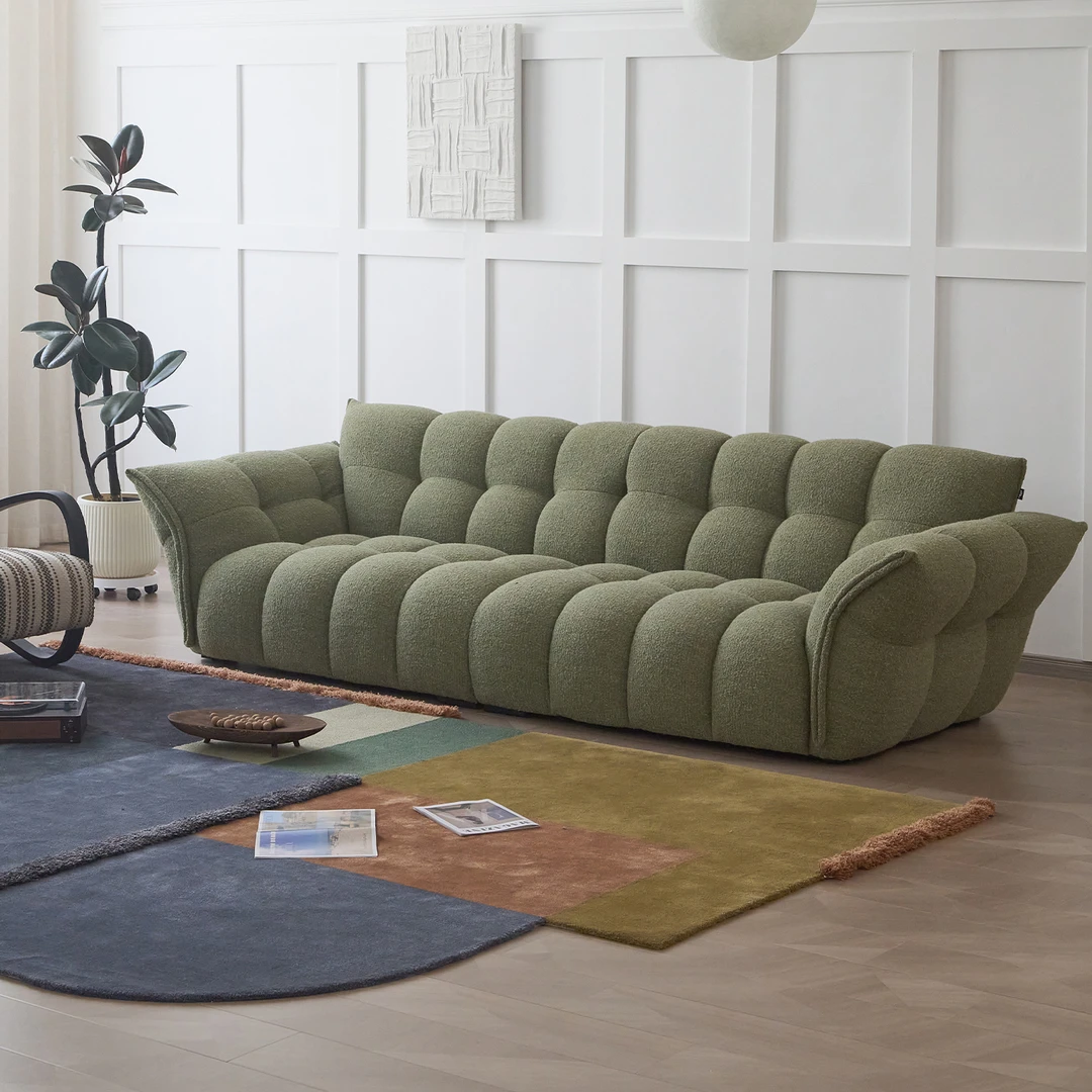 邦磊正版高靠背百合法式复古绿色奶油风北欧别墅直排中古布艺沙发