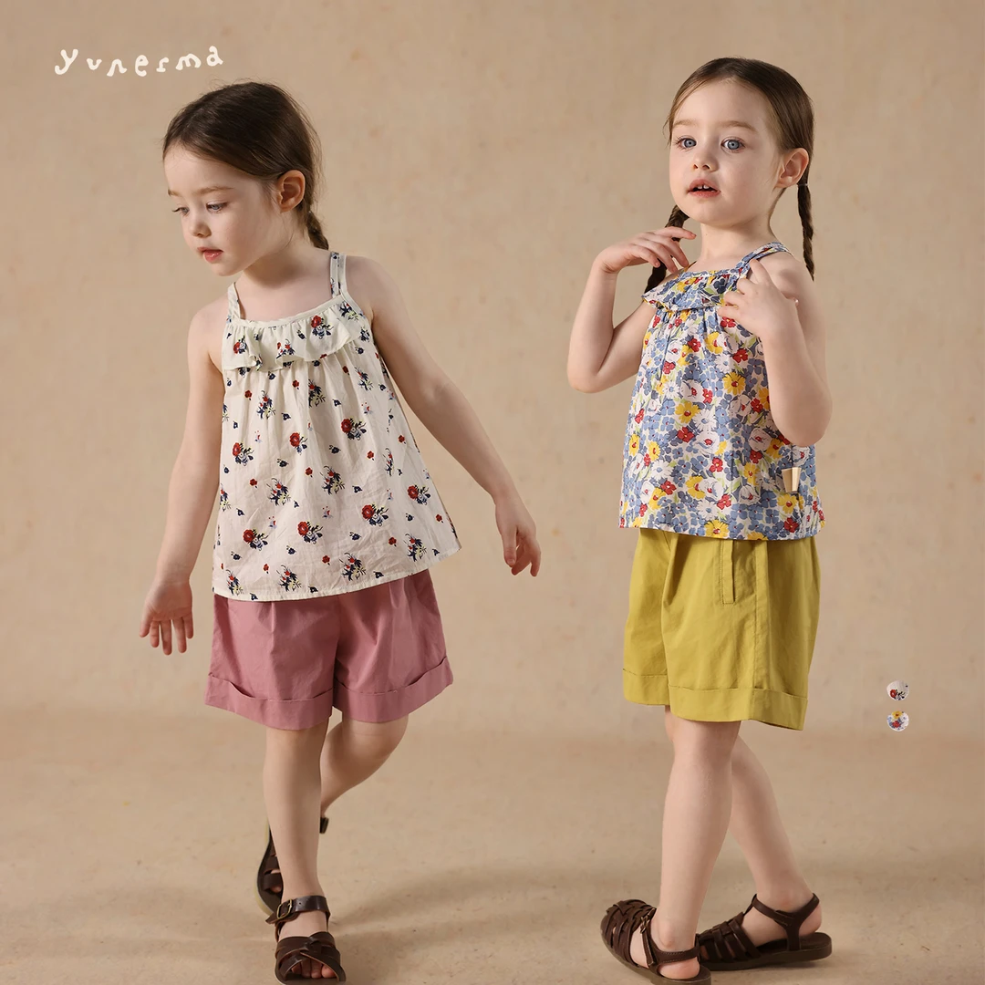 允儿妈女童夏季小众碎花纯棉吊带宝宝2025新款纯棉背心儿童上衣潮