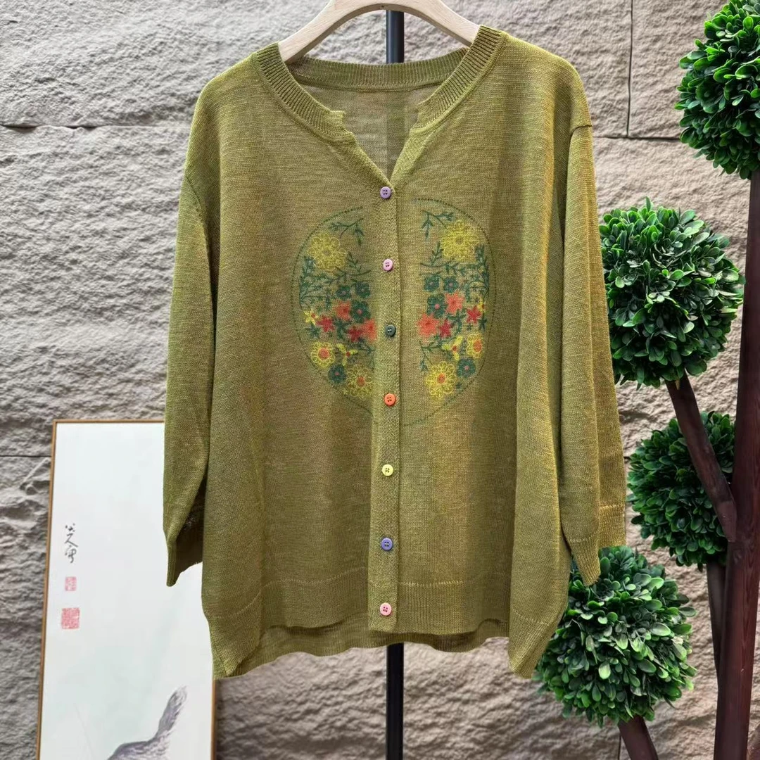 13659新款夏季减龄时尚印花气质针织开衫