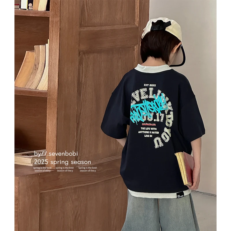 【现货】中小童印花上衣潮儿童t恤男童短袖2025夏季新款童装帅气