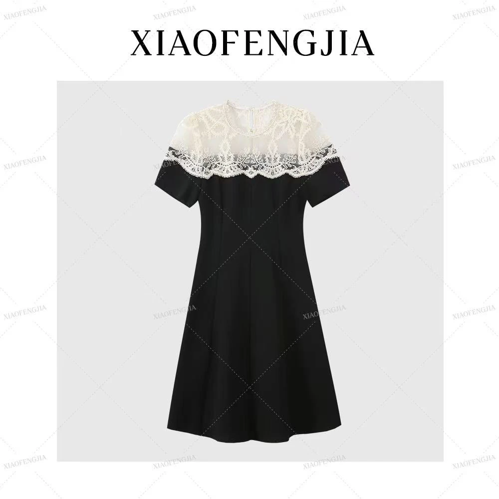 2025夏季新款【四季青小封家轻奢】气质显瘦蕾丝拼接连衣裙2512