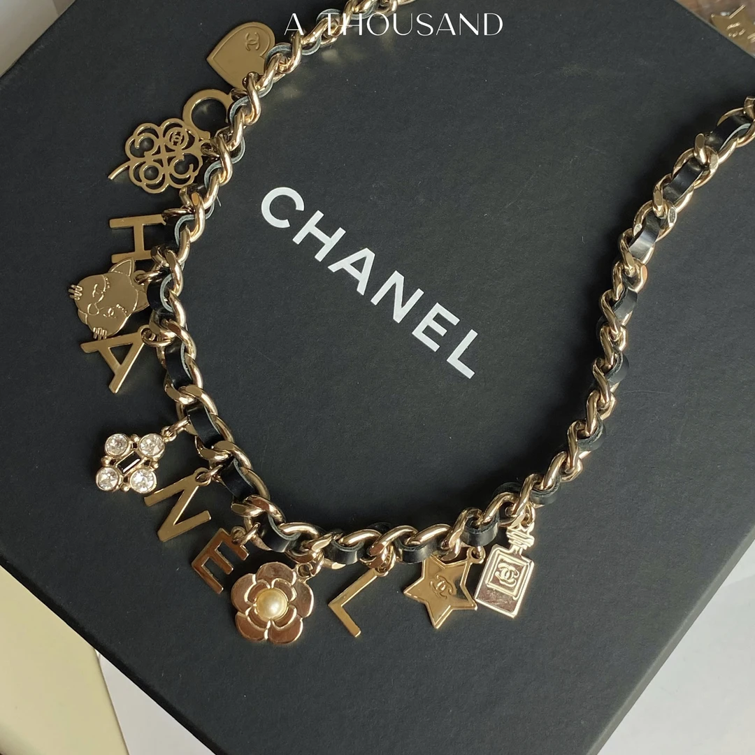 未使用 Chanel/香奈儿 电流系列·秀款·黑金皮穿字母项链-72306192