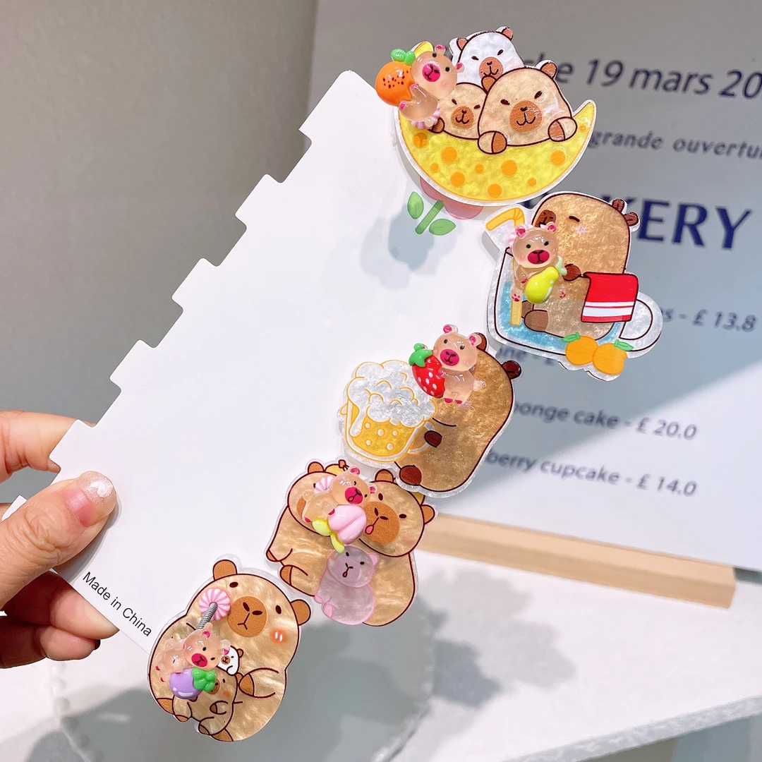 A-7003  d 5个卡皮巴拉摇摇夹 水果月亮亚克力鸭嘴夹        发圈