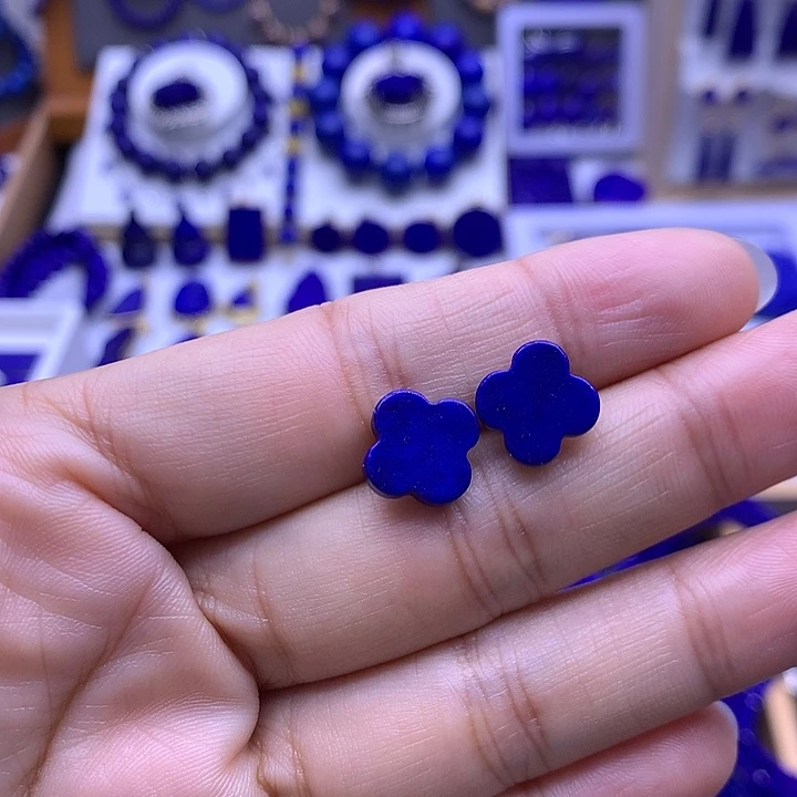 青金石银S925镶嵌耳钉