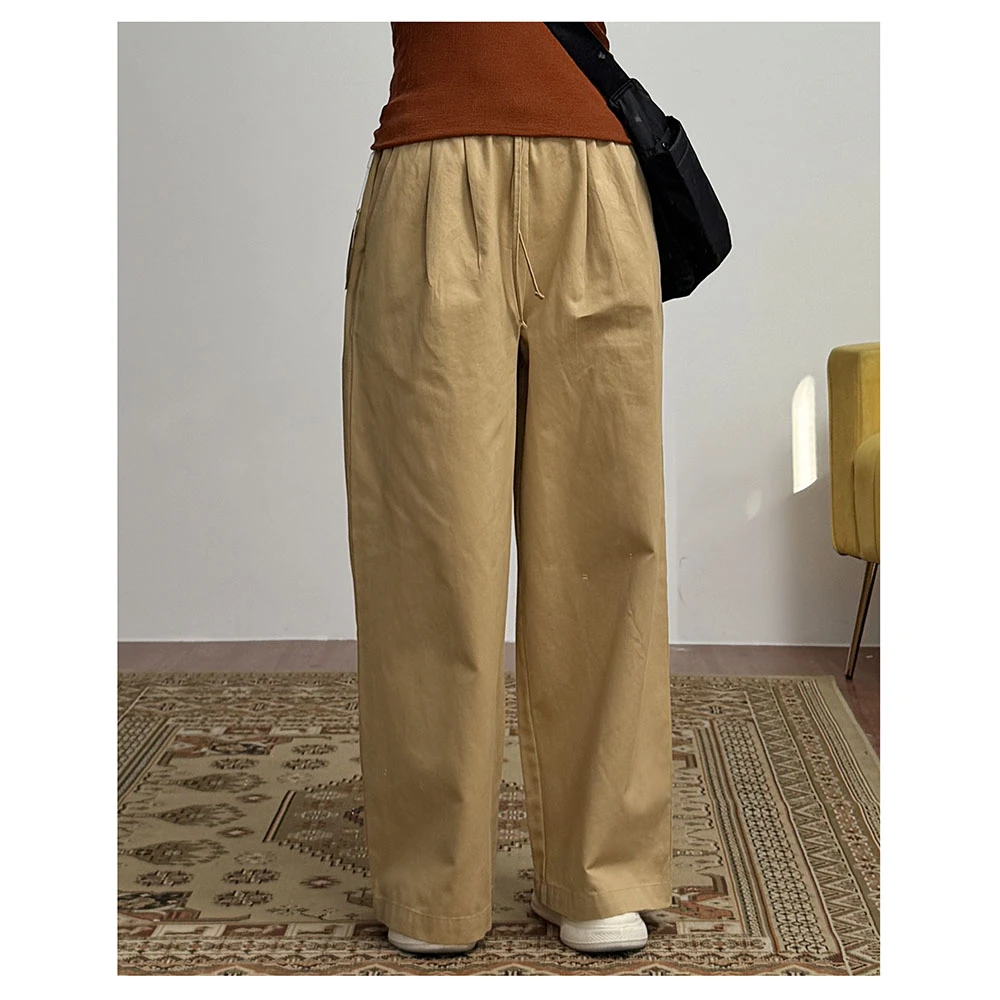 K302  秋季新款女士休闲纯色抽绳松紧腰阔腿百搭休闲长裤