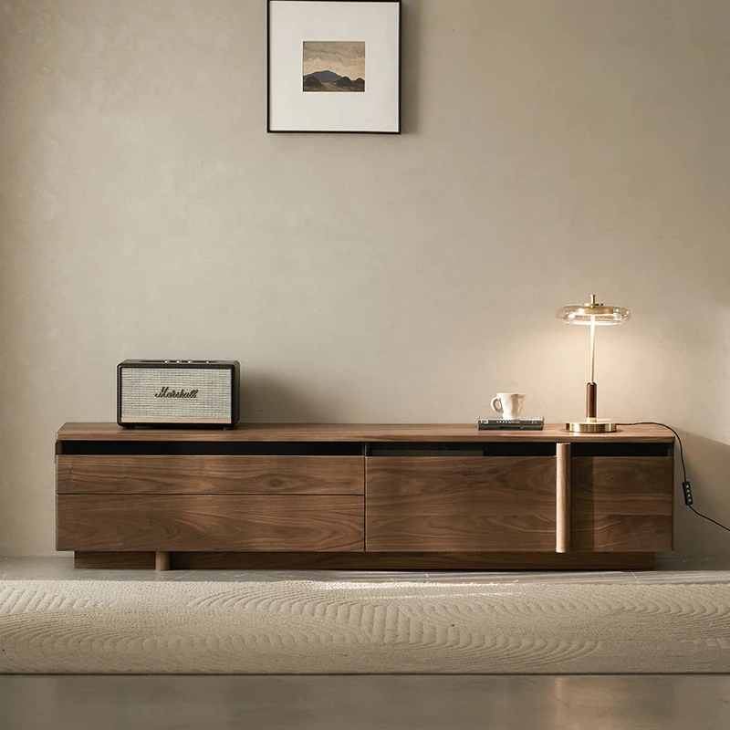 崇匠家具实木电视柜黑胡桃木现代简约家用客厅小户型落地茶几组合