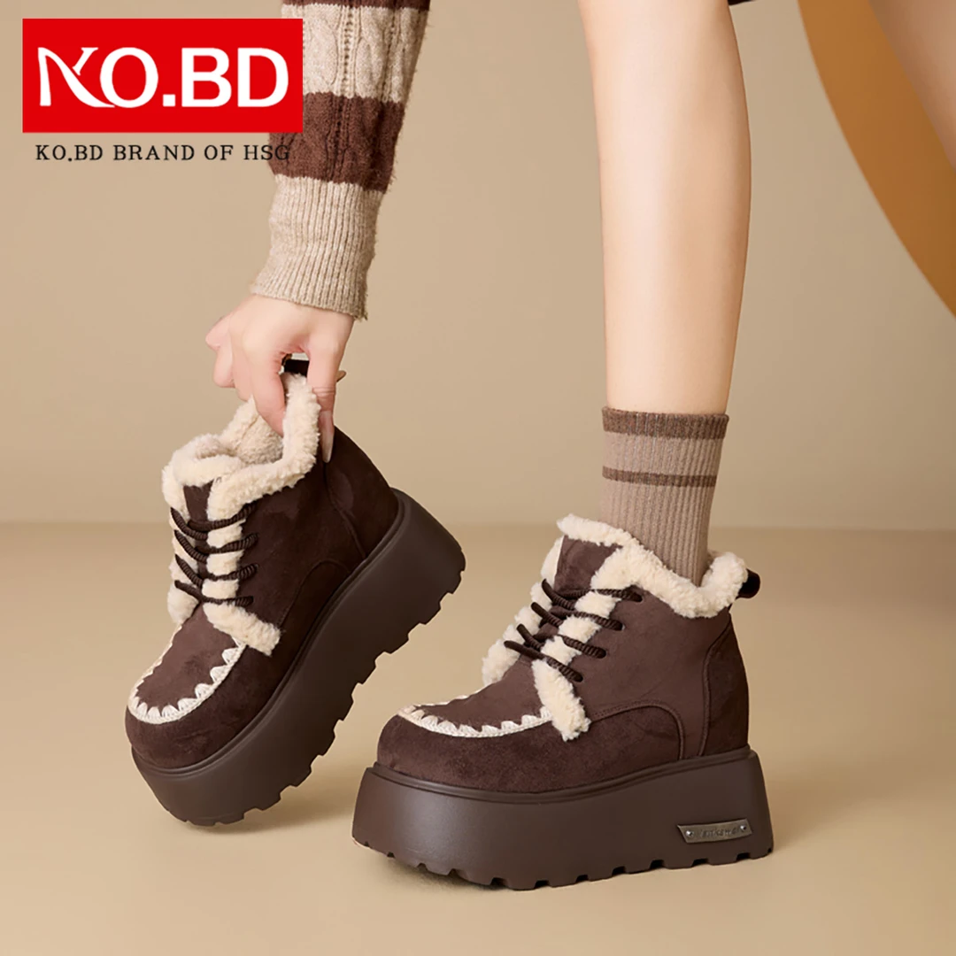 柯百蒂10cm厚底增高雪地靴女冬季保暖毛毛棉鞋加绒加厚小短靴F070