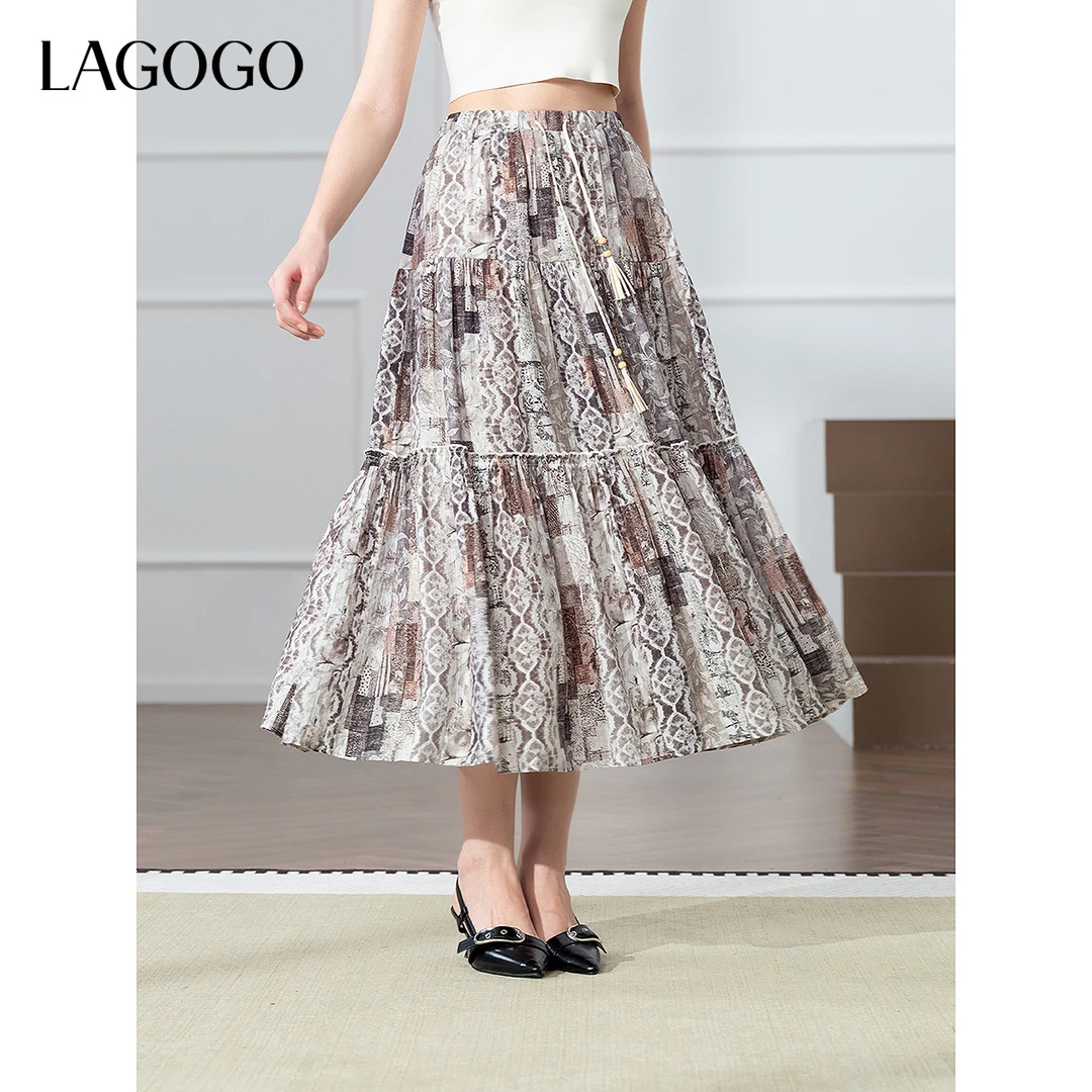 lagogo拉谷谷2025年新款文艺复古风流苏半裙女OCBB307WK6