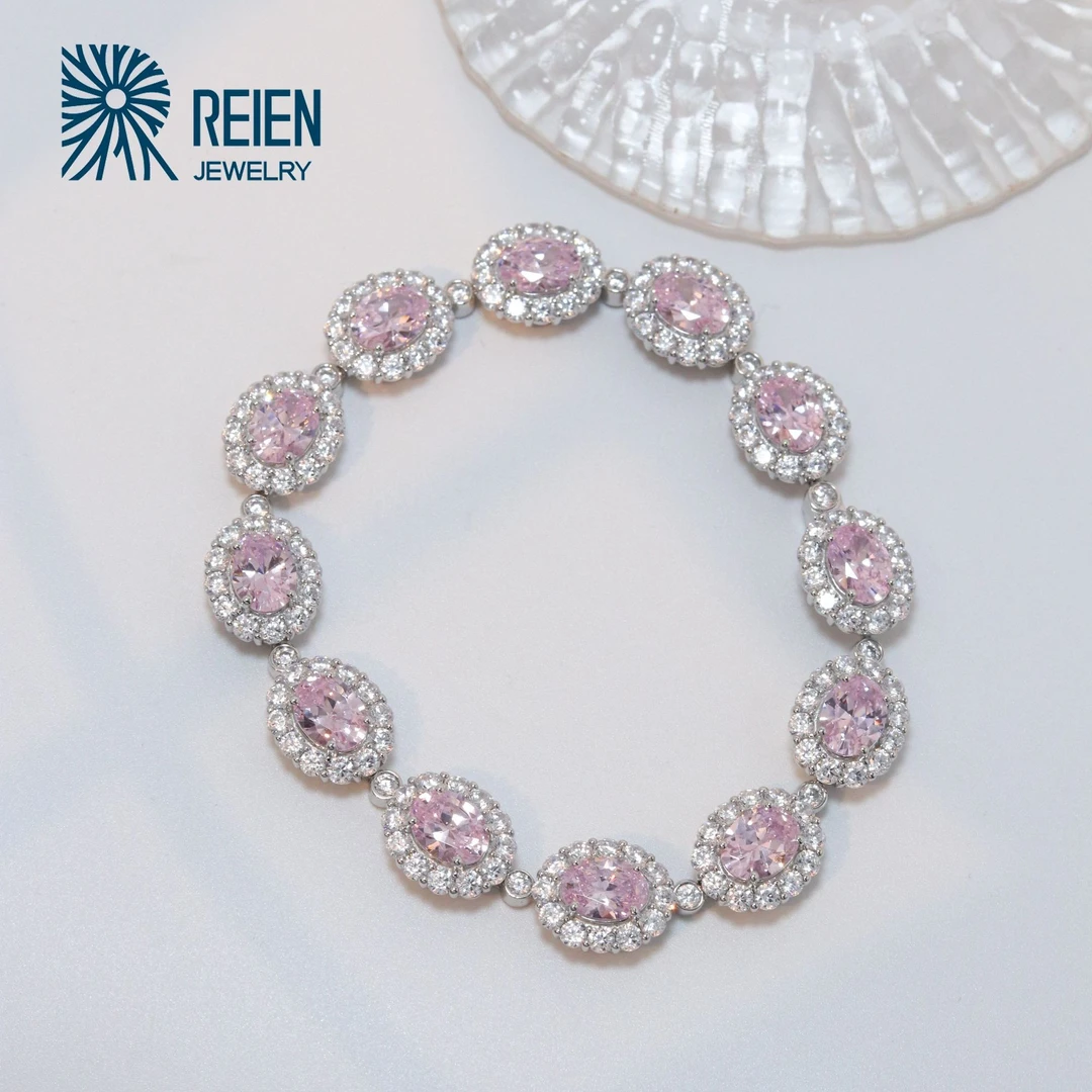 REIEN 925银合成锆石手链 时尚轻奢 粉色镶嵌 百搭手链ZE2461PK