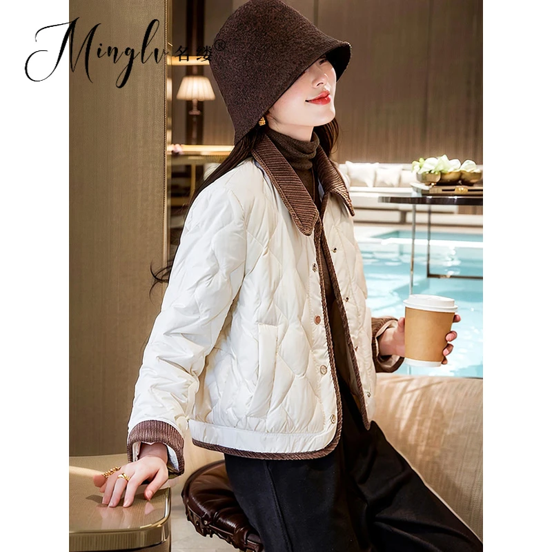 2025冬季高端复古轻熟小个子翻领撞色短款保暖设计感羽绒服外套女