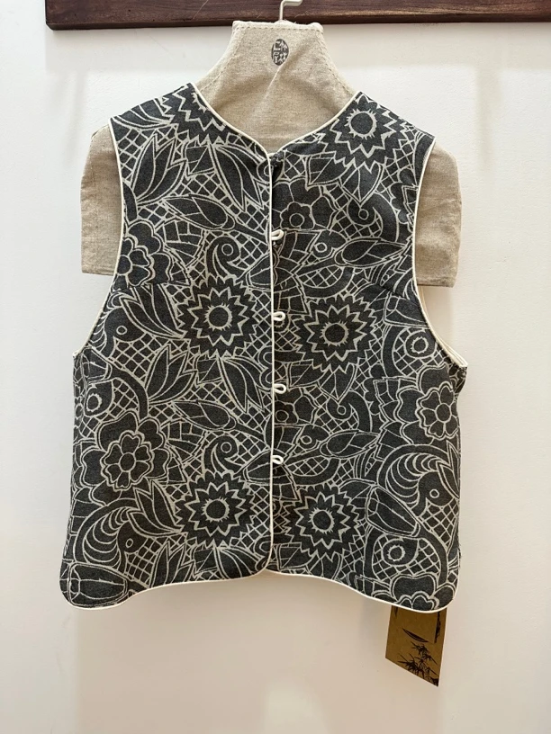 国风新盘扣新中式印花马甲