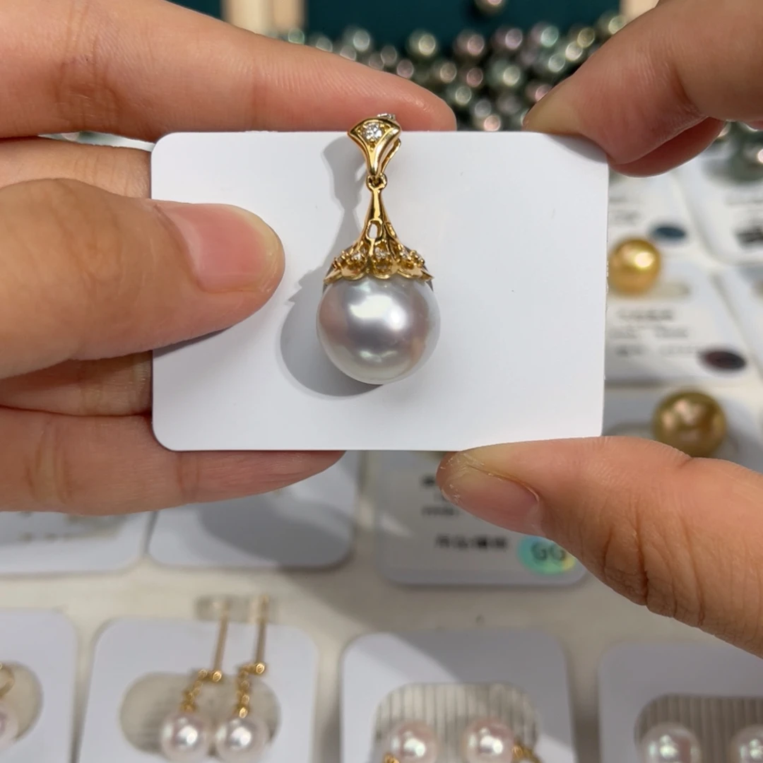 海水珍珠澳白18K金镶嵌13-13.5mm