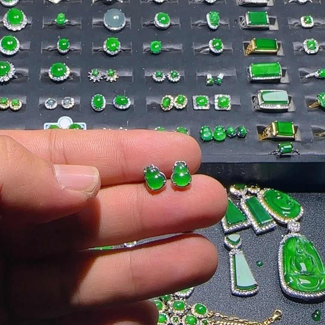 翡翠银S925镶嵌耳饰