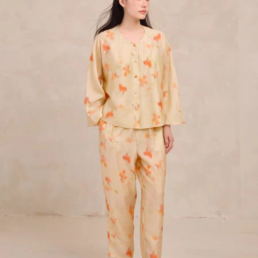 宽画90250秋冬新款女士国风套头家居服套装