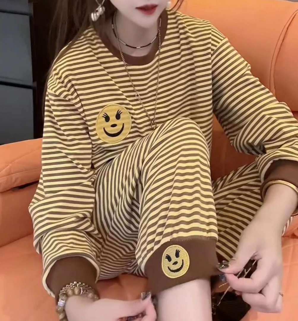 韩版卡通长袖宽松大码女秋冬季睡衣家居服套装【实物微色差】