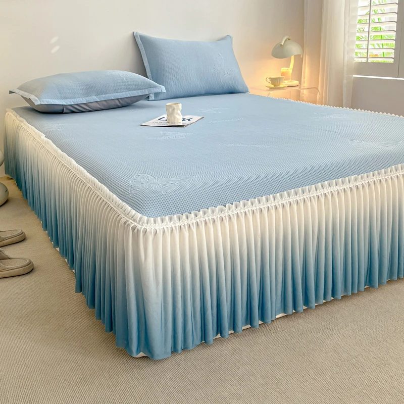 A类凉感豆豆席床裙款乙纶凉席三件套夏季可机洗冰豆豆清凉软席子