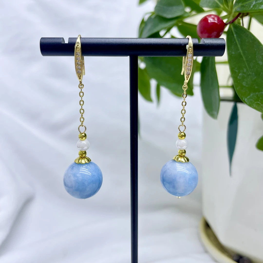 天空蓝色耳环女款耳扣耳钩时尚简约复古耳钩浅蓝粉蓝色气质玉石