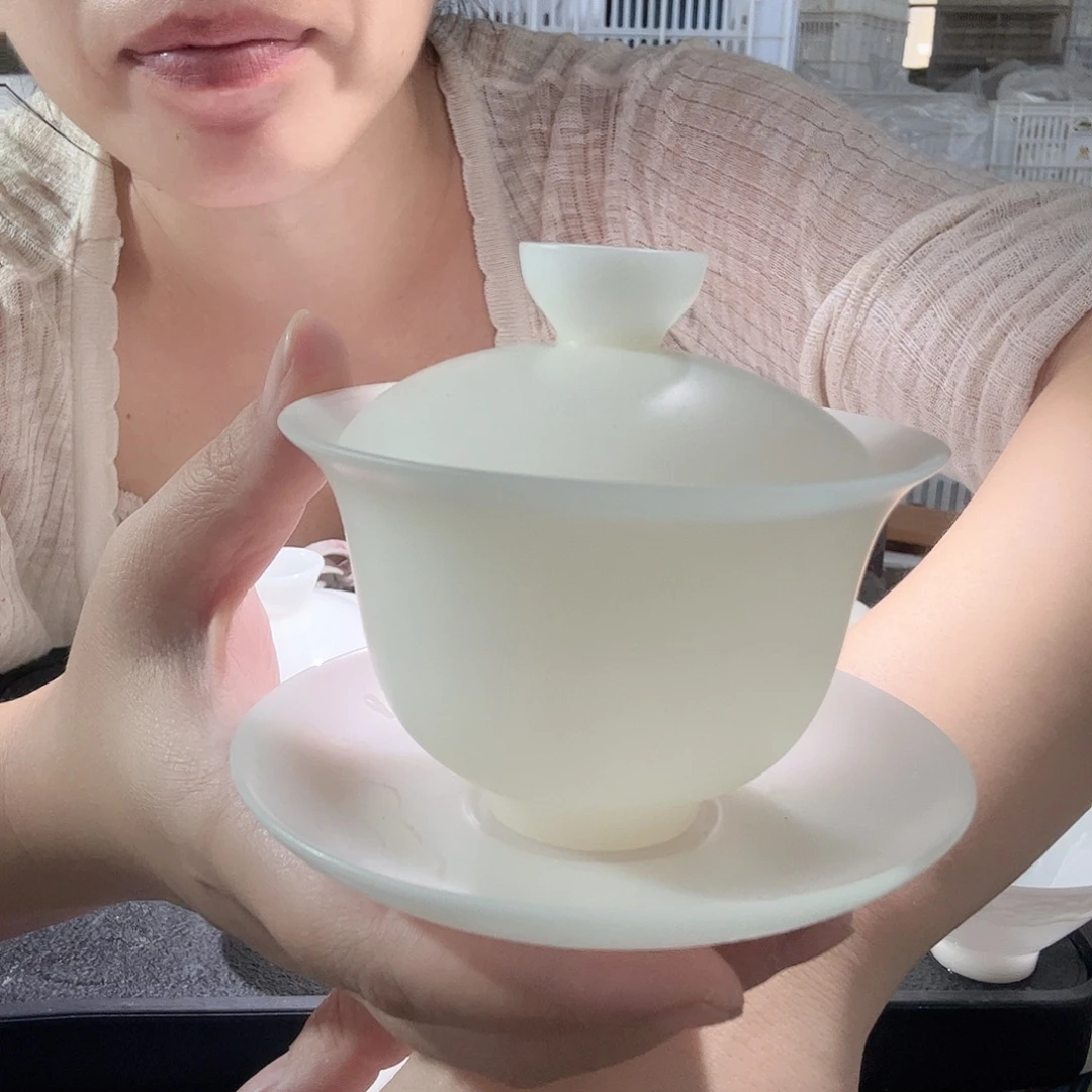 素烧薄胎璞玉盖碗陶瓷
