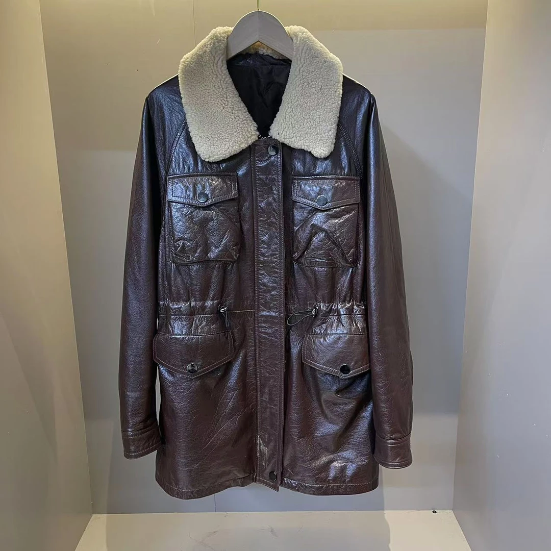 訢嶼严选-2025冬季新款中长款女外套百搭真皮休闲时尚气质女款