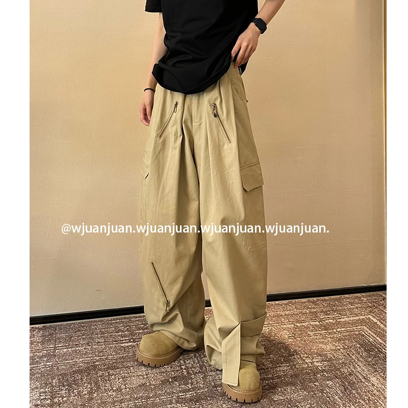 『WJUANJUAN』秋冬重工水洗做旧结构宽松工装裤男女显瘦阔腿休闲裤