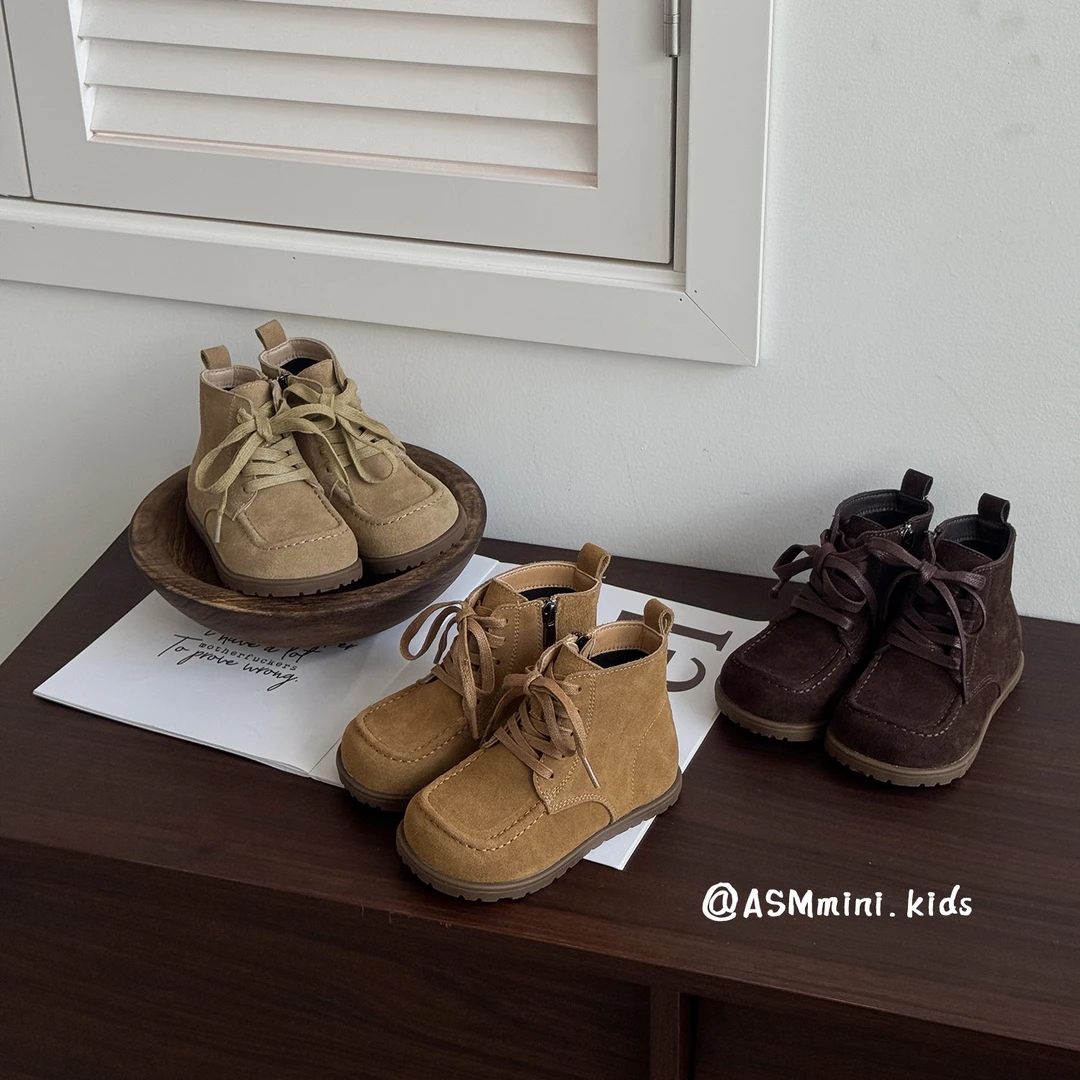 秋冬儿童复古真皮短靴 男女童百搭手工马丁靴宝宝软底皮靴子