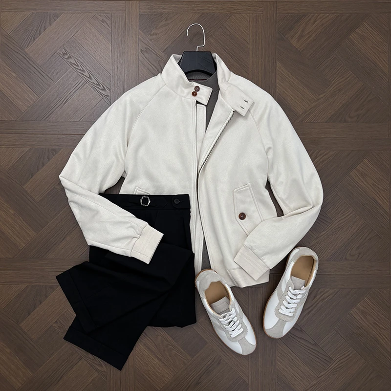 LANSIM·意式简约绅士麂皮绒哈灵顿G9夹克秋冬季男士休闲立领外套