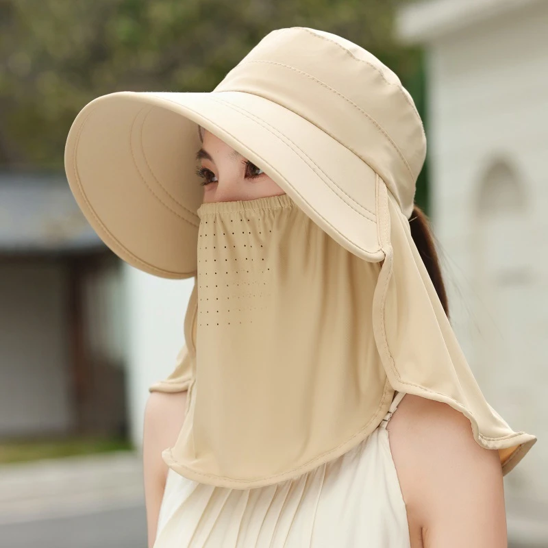 防晒帽子女夏天遮脸护颈太阳帽户外防紫外线大沿遮阳帽骑车采茶帽