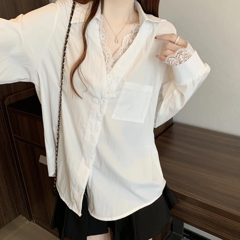 大码微胖法式休闲长袖衬衫女春季高级感白色衬衣胖MM遮肉显瘦上衣