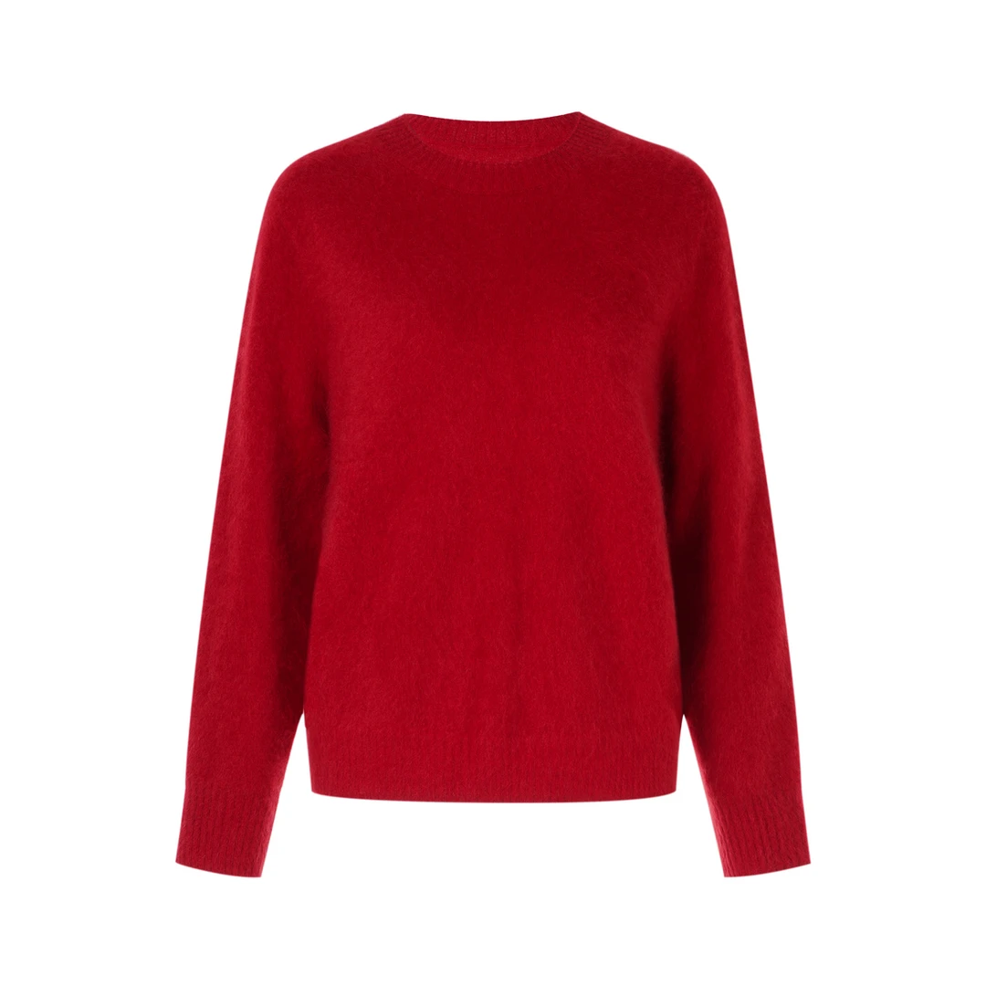 LYNEE 羊绒拉绒圆领套衫女秋冬慵懒云朵感针织套头毛衣LGD2FAK096